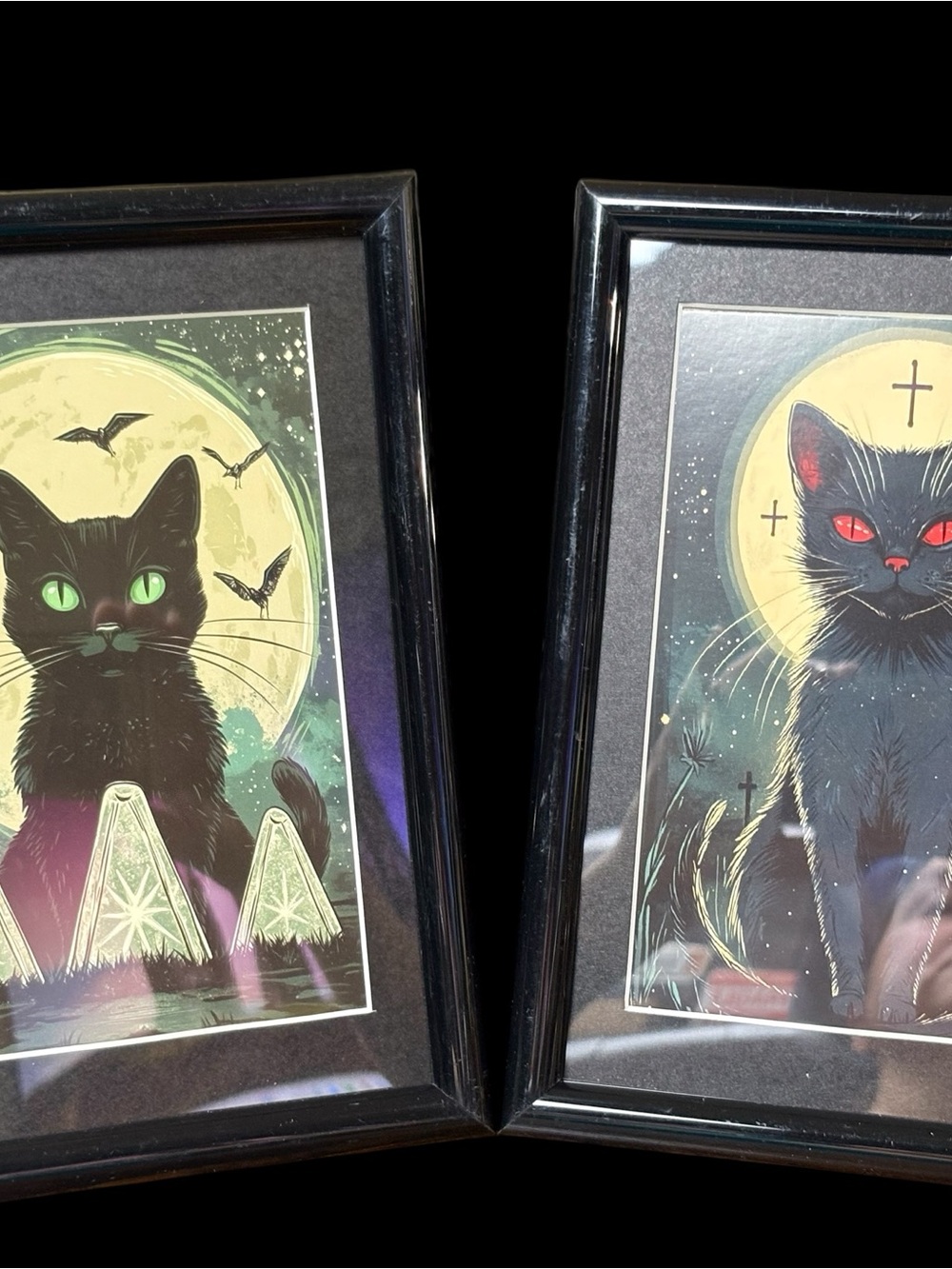 Black Cat Full Moon Framed Art Print Set – 2 Pieces | Gothic Witchy Décor